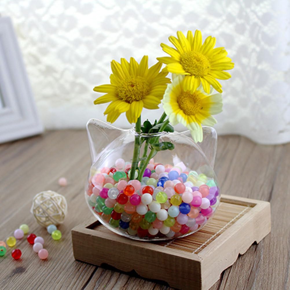 FOMIYES Cat Shaped Glass Vase 3.9 Inch Small Decorative Flower Vase Hydroponic Planter for Home Office Desk