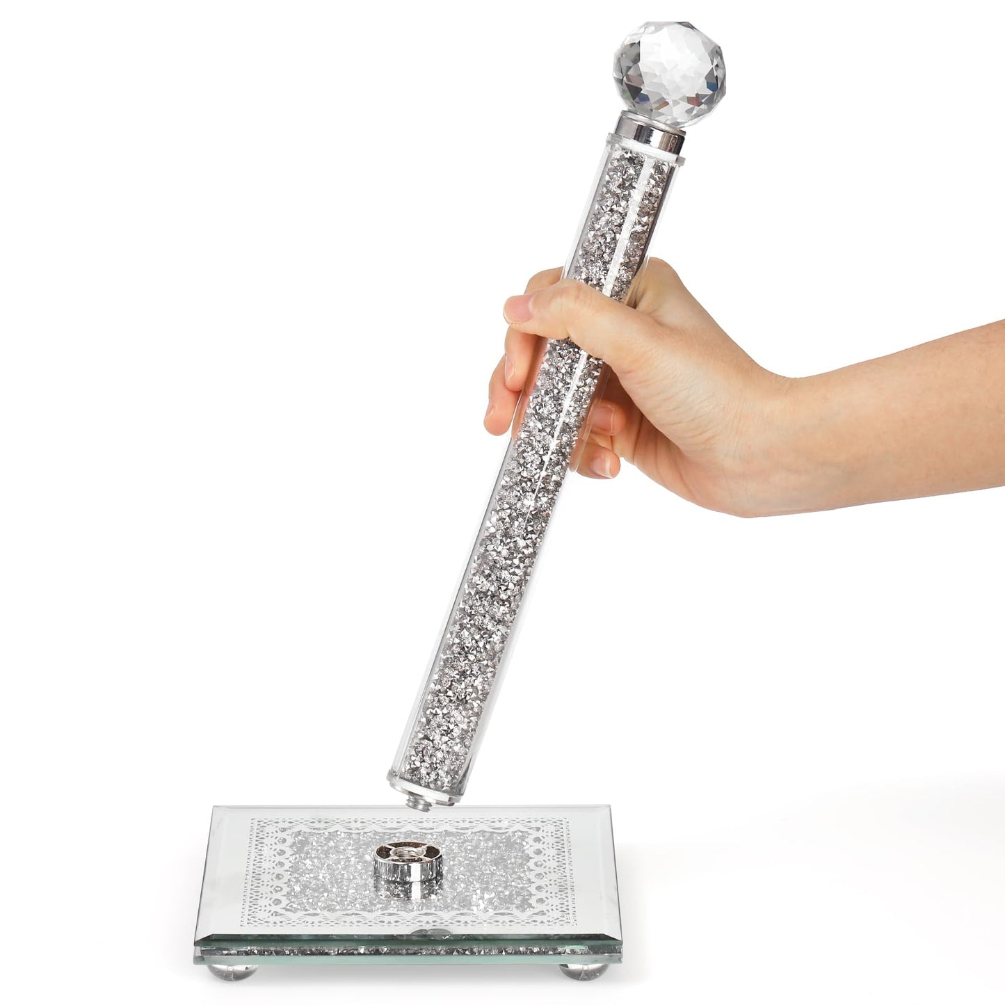 Suwimut Paper Towel Holder Countertop, Silver Paper Towel Roll Dispenser Stand Weighted Base Non Slip Filled with Sparkly Crystal Crushed Diamond for Home Kitchen Bathroom Tabletop