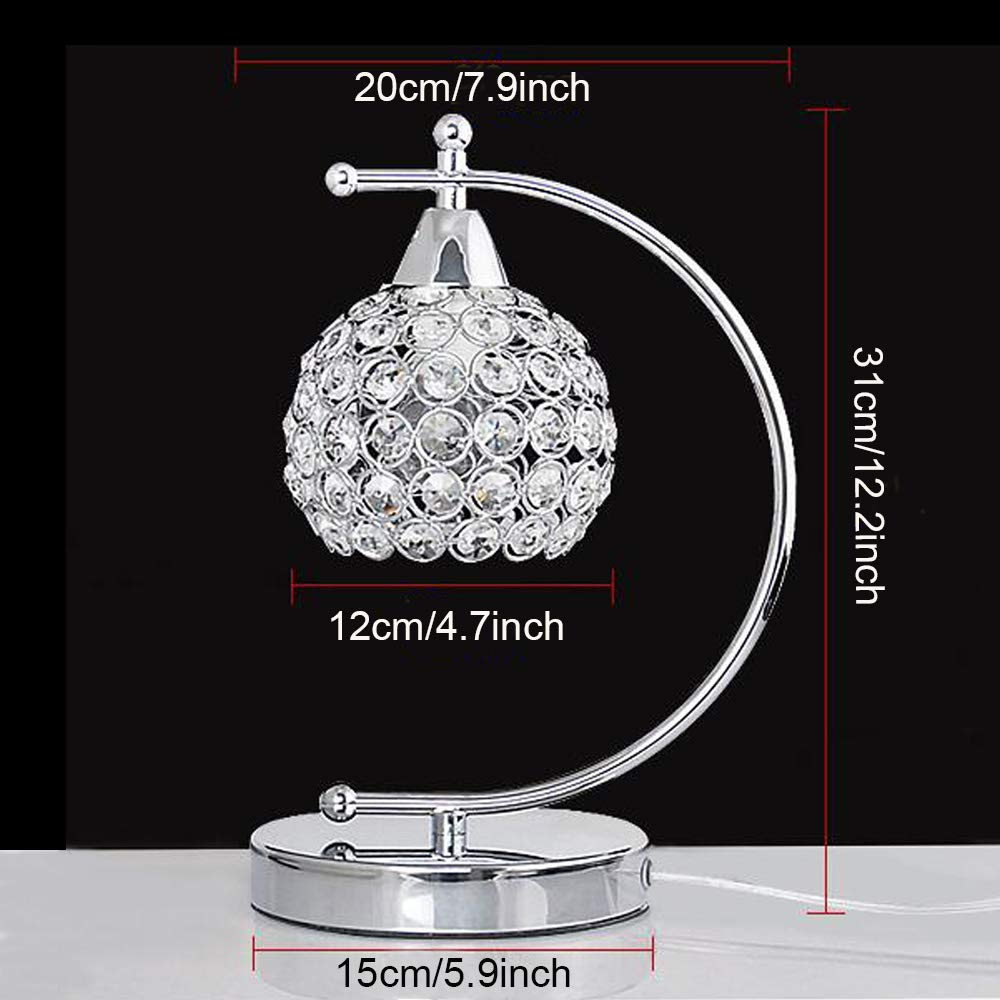 Onerbuy Modern Crystal Table Lamp Plug in Bedside Lamp Chrome Silver Nightstand Desk Lamp E27 with On/Off Switch in Line for Bedroom, Living Room, Office, Dining Room, Hotel(CrystalTableLamp)