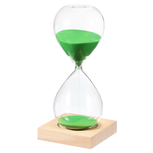 PATIKIL 30 Minutes Sand Timer, Sand Watch with Wood Base Hour Glass Sandglass Timer Clock for Living Room Home Office Restaurant Decoration, Green