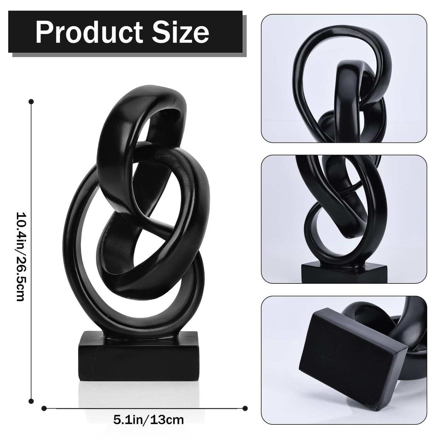 DOVDOV Abstract Black Knot Sculpture, Geometric Decor, Black Decorative Piece for Living Room Coffee Table or Bookshelf Top, Office Coffee Table or Entryway Console Decor.
