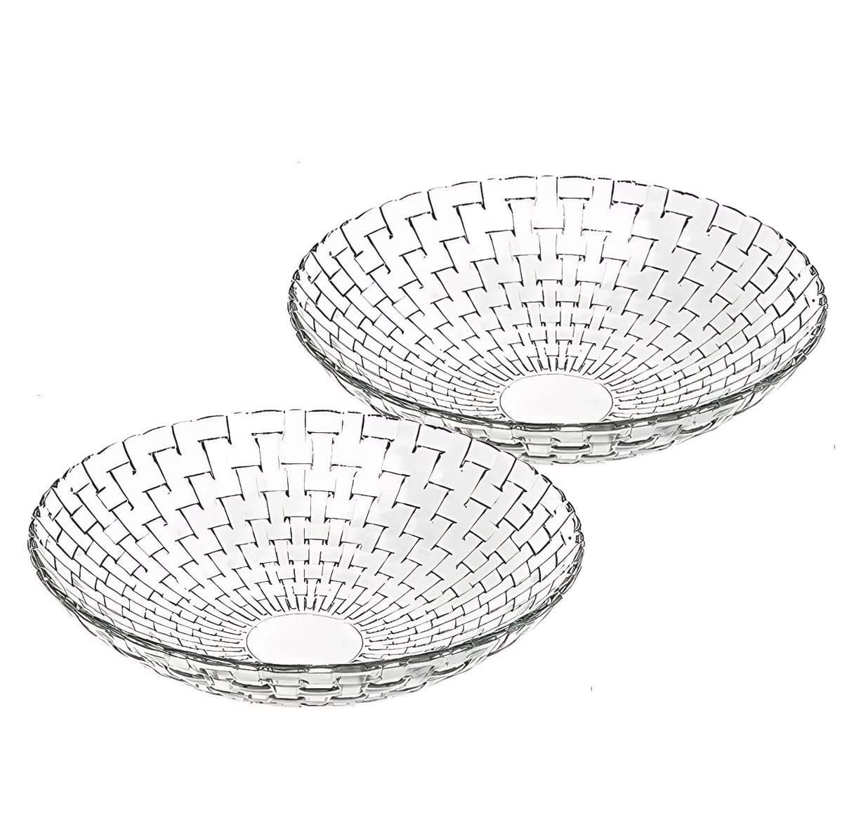 LARYVIN Woven Clear Glass Fruit Bowls Set of 2. Decoration Old Fashioned Glass Plates. 10 inch Large Salad Bowls. Suitable for Fruit, Dessert, Candy, Snack & More.