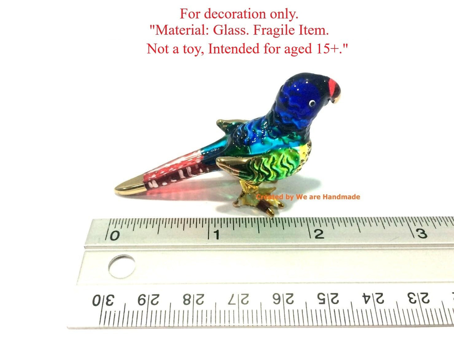 Handmade Mini Blown Glass 2" Parrot Bird Fantasy Figurine Art, Cool Stuff, Miniature Animals, Home or Garden Decor Gift Ideas (Blue)