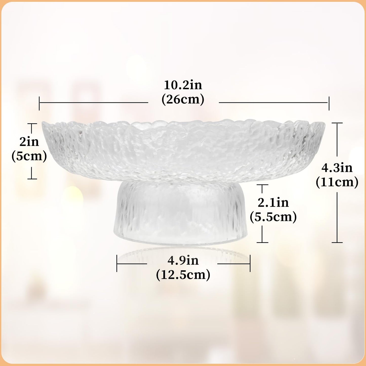 Kultilanda Large Glass Fruit Bowl for Kitchen Counter Decorative Centerpiece Bowl for Table Home Déco, Clear Hammered