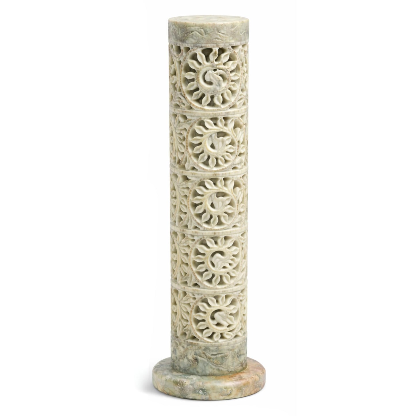 Carry Me Marble Soapstone Incense Stick Holder | Candle Burner | Tea Light Holder - Perfect Handmade Floral Carving for Gifting. Decorative Home and Office Decor.(3 x 3 x 11 Inches)