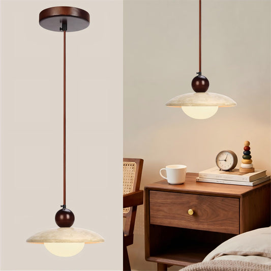 Wabi Sabi Pendant Light,Yellow Travertine Japandi Japanese Minimalist Stone Light Fixture,Adjustable Nordic Hanging Lamp for Kitchen,Bedroom,Vanity Japandi & Japanese Light Fixture(Walnut color)