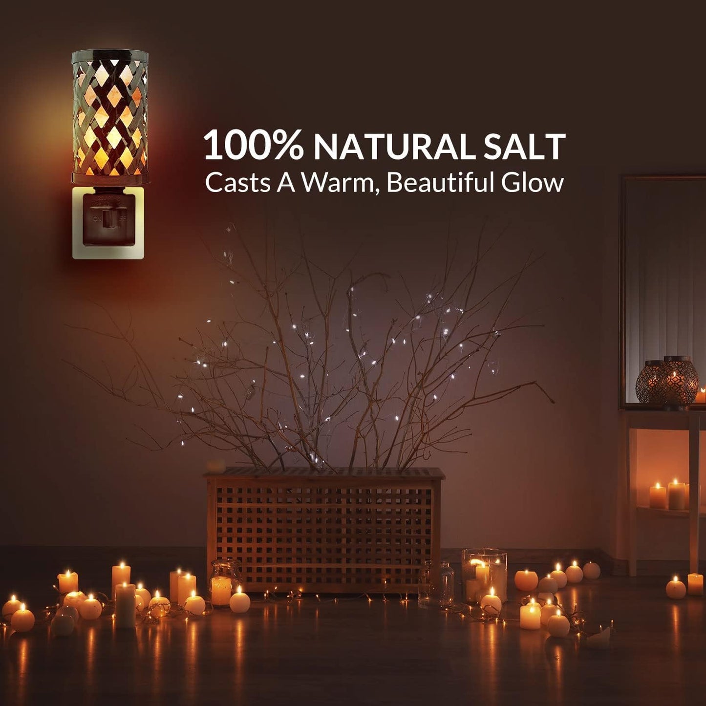 Himalayan Glow Lattice Style Basket Salt Lamp Night Light with Pink Salt Chunks | 360 Degree Rotatable Wall Plug, Ideal Gift For Home Décor, Offices, Homes