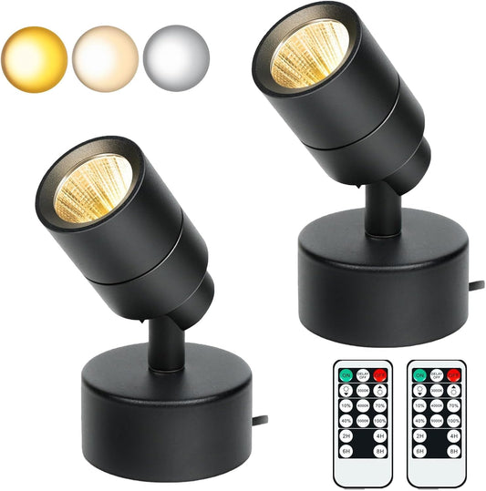 MIOBLUE 2Pack LED Spotlights Indoor, 3W Uplighting with Remote Control Dimmable & Timer, 3 Colors Floor Spot Lights for Plants Pictures Artwork, Indoor Accent Light with 5.9 FT Plug Cord