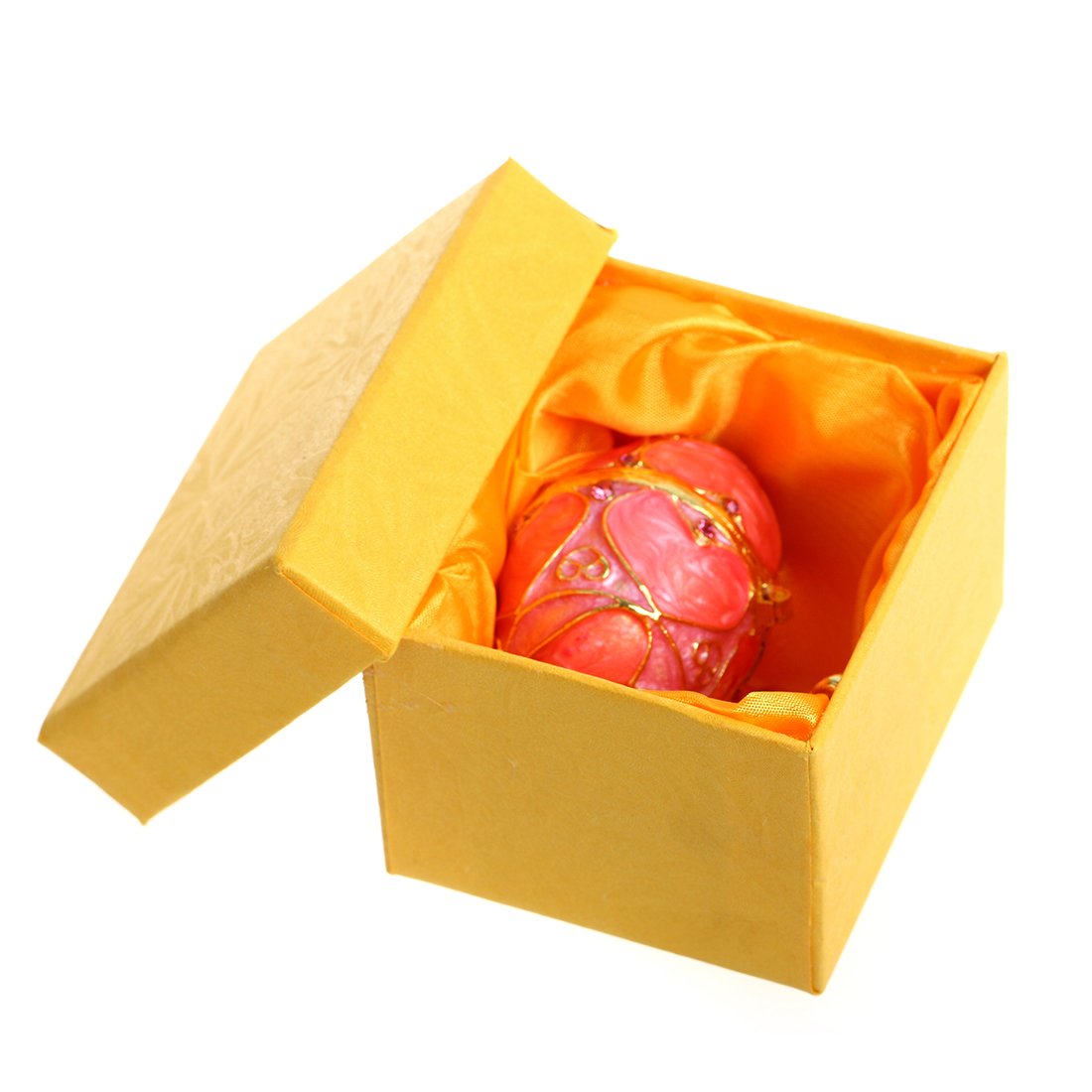 YU FENG Faberge Egg Trinket box Jewelry Box Hinged Collectible Rhinestones Jeweled Painted Enameled Decorative Egg (Pink)