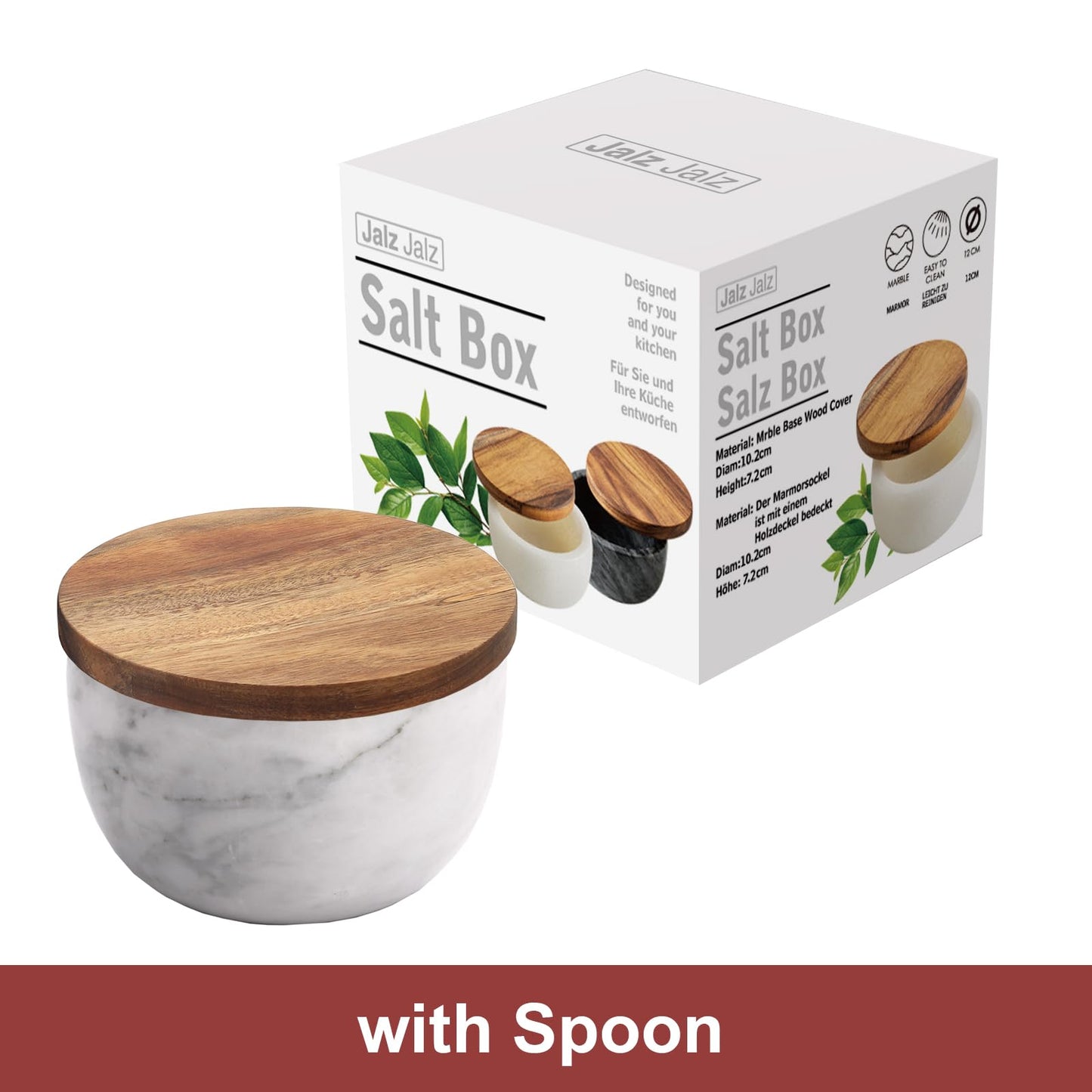 jalz jalz salt cellar salt box large big size salt holder white Marble Base Wood Cover Salt Box Salt Cellar with spoon Decorative Boxes Big Capacity Salt Container Spice Cellar salt and pepper keeper