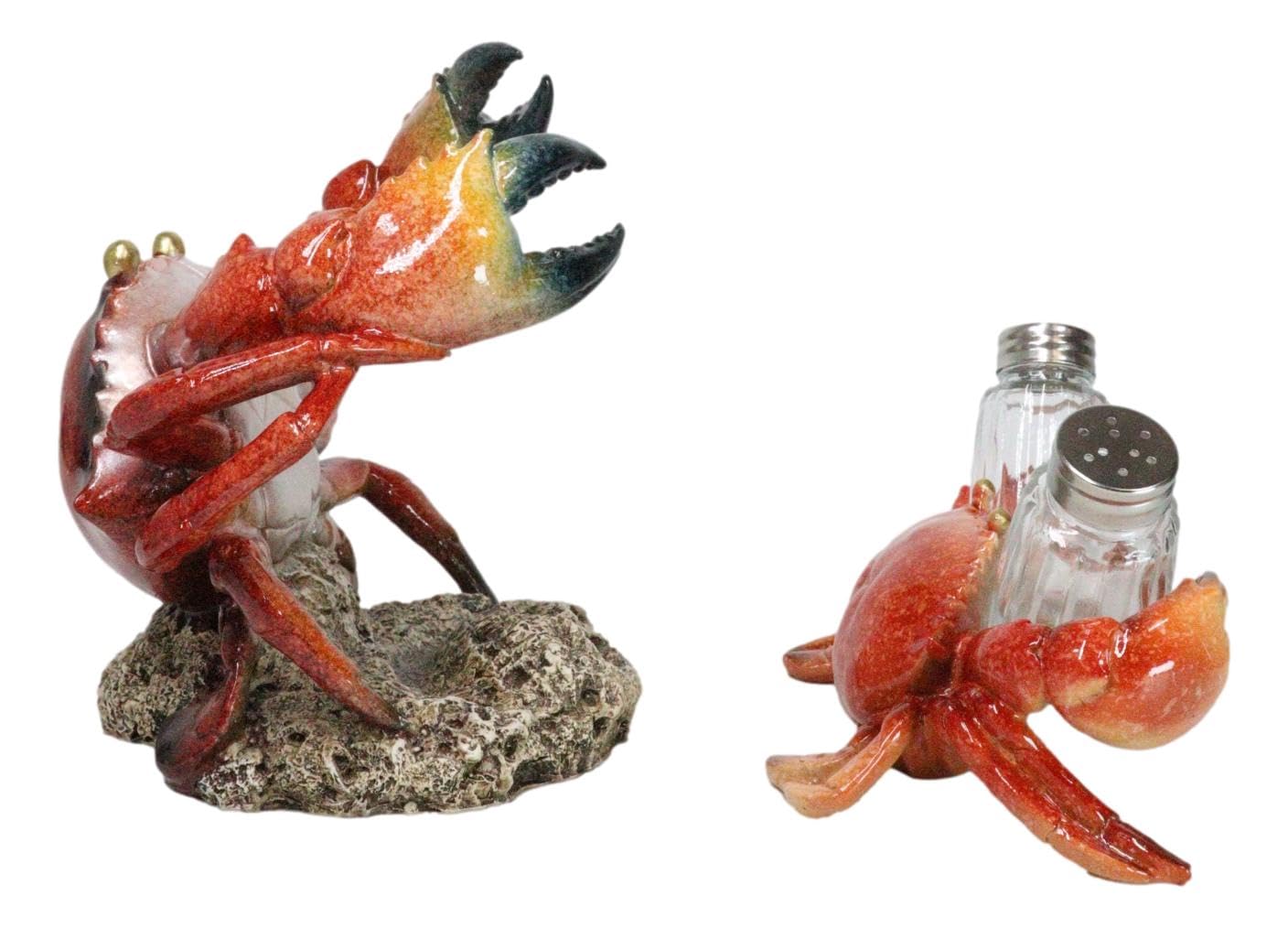 Ebros Gift Set of 2 Nautical Coastal Giant Stone Crab with Black Pincer End Tips Wine Bottle and Salt Pepper Shakers Holder Figurines Beach Sea Marine Accent