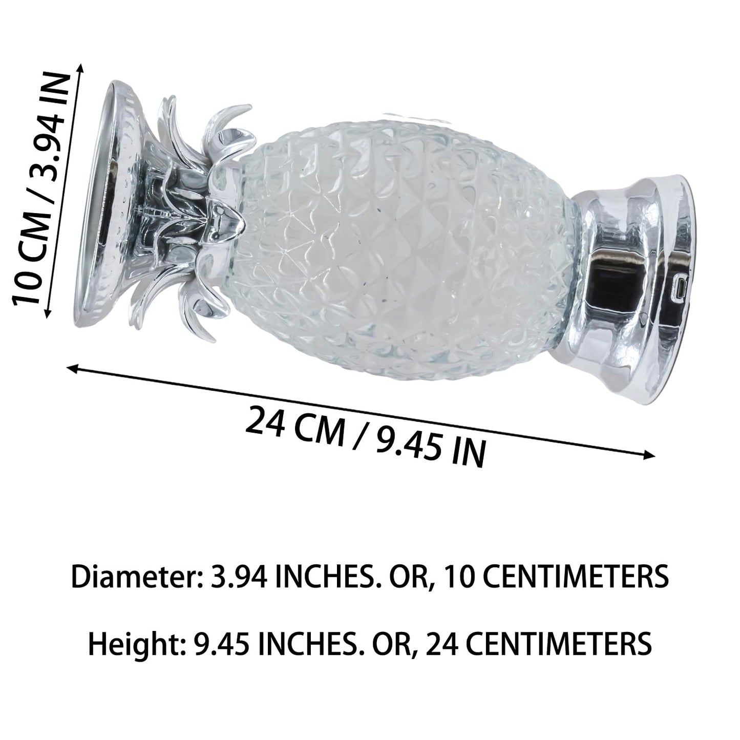 YAKii 9.5" Pineapple LED Color Changing Shine Lamp,Swirling Water Waves Lamp Kid Safe Battery/USB Cable Operated,Table Lamp Candle Holder Table Decoration Silver