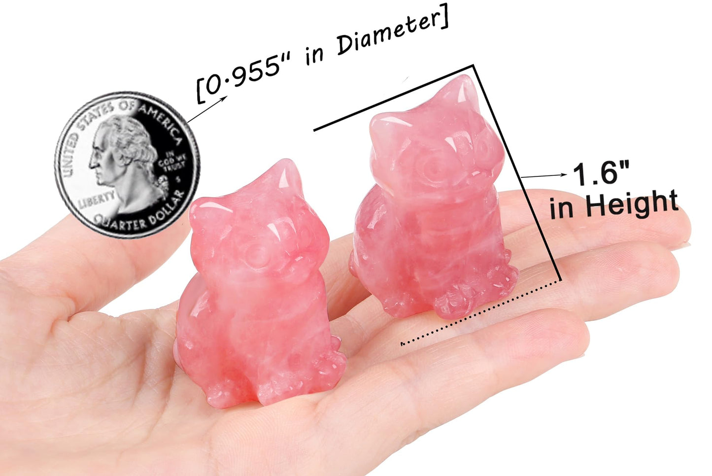 QINJIEJIE 2'' Rose Quartz Cat Figurines Natural Stone Statue Healing Crystals Gift Gemstone Sculpture Room Home Desk LuckyDecoration Cat Gifts for Women