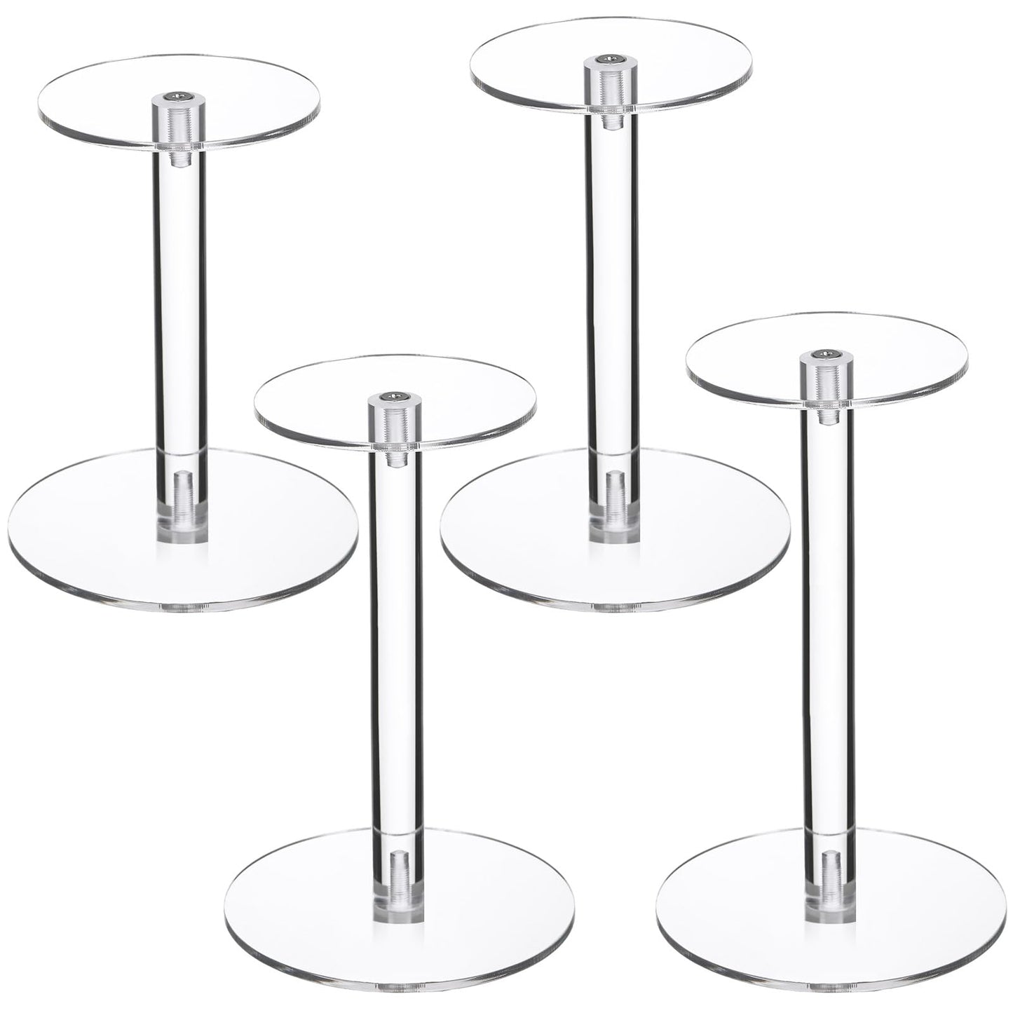 Soaoo 4 Pcs Round Acrylic Display Stands Small Clear Display Risers Plastic Clear Acrylic Pedestal Set for Hat Jewelry Watch Plant Cake (4 Size)