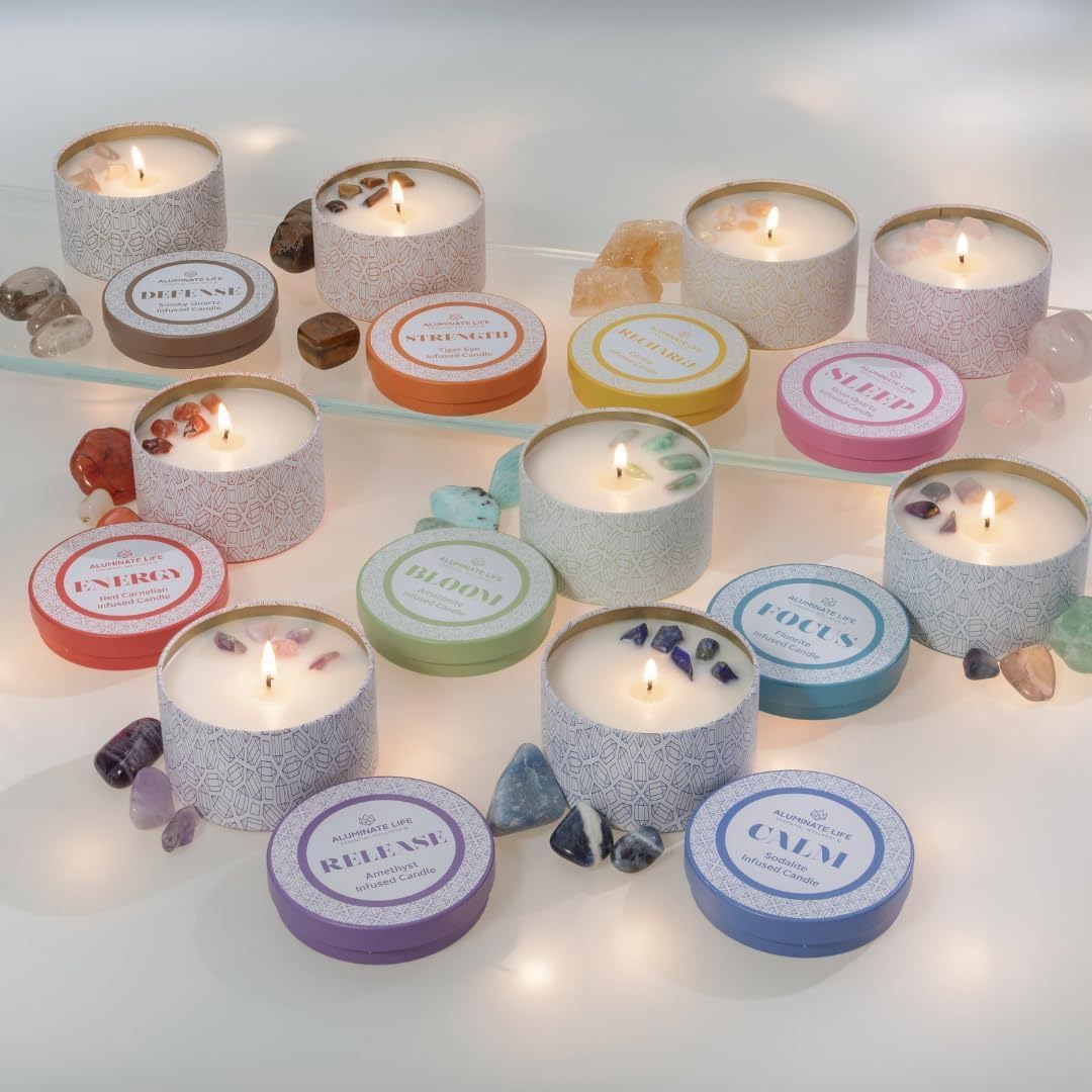 ALUMINATE LIFE – Release Crystal-Infused Scented Candle with Healing Amethyst & Lavender Essential Oils, Hand-Poured Premium Coconut Wax, Luxury Gift, 6 oz