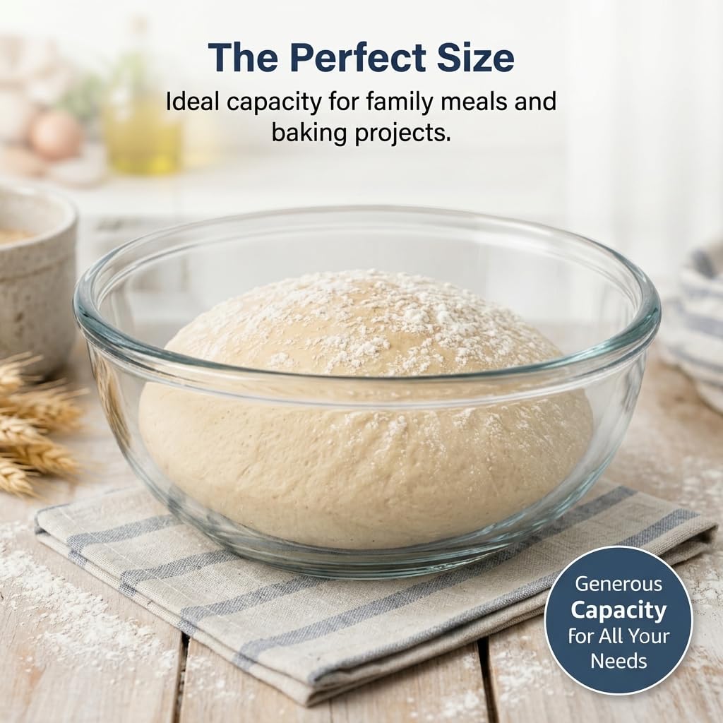 ZAPHYCOCA Large Glass Bowl,6 Quart Glass Mixing Bowl for Sourdough Bread Clear Breads Proofing Bowl Ideal for Kitchen Storage