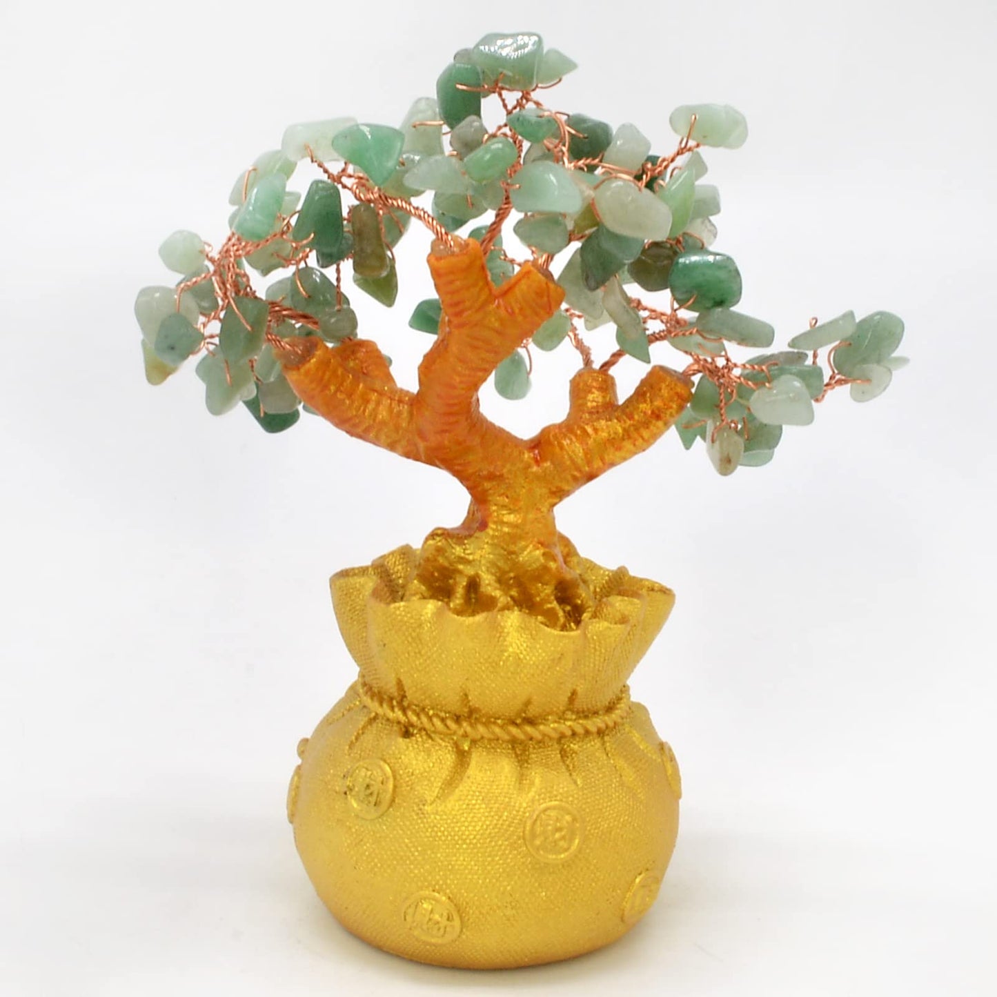 Natural Rose Quartz Gem Tree - Positive Energy Crystal Tree, Feng Shui Statue - Treasure Bag, Manual Chakra Tree, Good Luck Aura Treatment Crystal, Home Decoration Sculpture Prosperity Gift (Green)