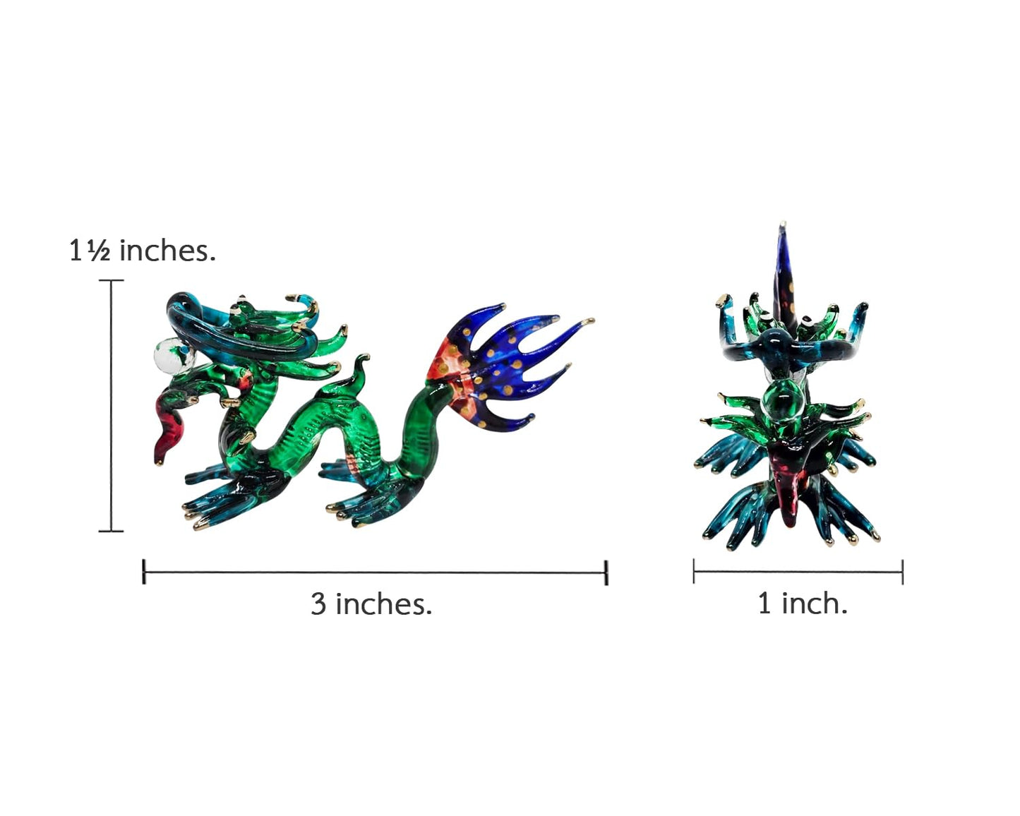 WitnyStore 3" Green Blue Chinese Asian Dragon Artistic Blown Glass Figurine Hand-Blown Statue Tabletop Decoration Unique Collectible for Adult Collectors Handcrafted Elegant Home Room Decor