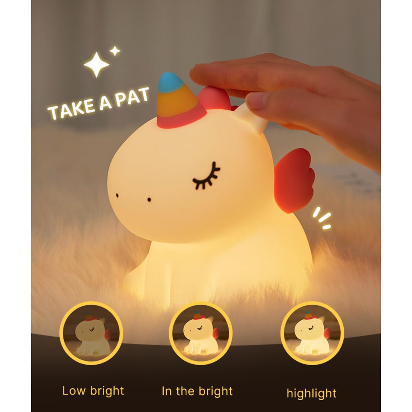 AGEK Unicorn Night Light for Kids, Silicone Baby Nursery Night Light Dimmable LED Unicorns Lamp Rechargeable Bedside Lamp Nightlight Unicorn Toys for Girls Toddler Women Gifts Bedroom Kids Room Decor