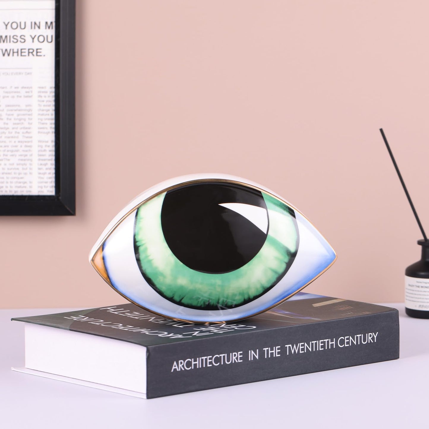 oliruim Big Eye Sculpture, Ceramic Eye Statue, Modern Design Decor Home Living Room, Entryway, Bedroom, TV Stand, Shelf, Spiritual Decor Dining Table Centerpiece (Green)