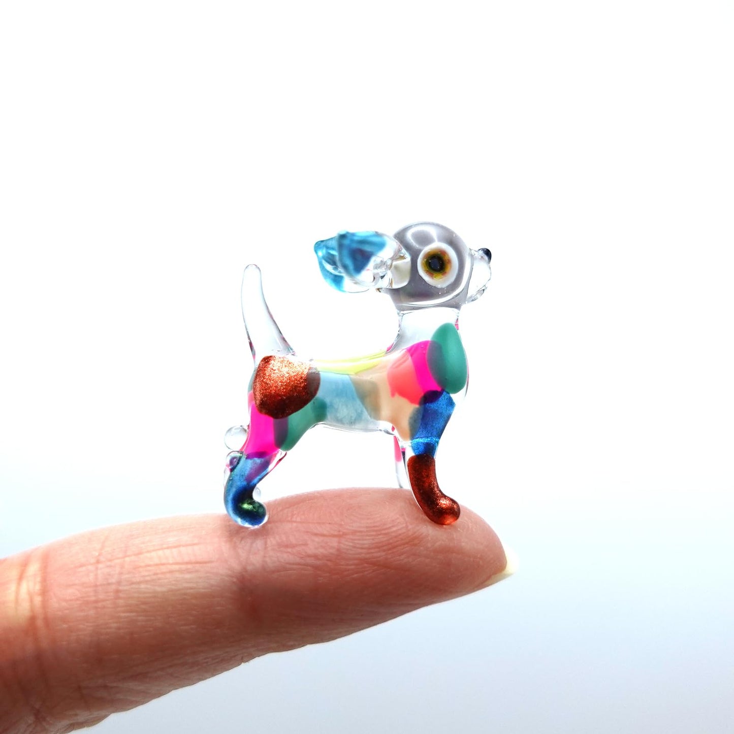 Sansukjai Chihuahua Tiny Micro Figurines Hand Blown Glass Art Animals Collectible Dog-Lover Gift Home Décor (Multicolor V2)