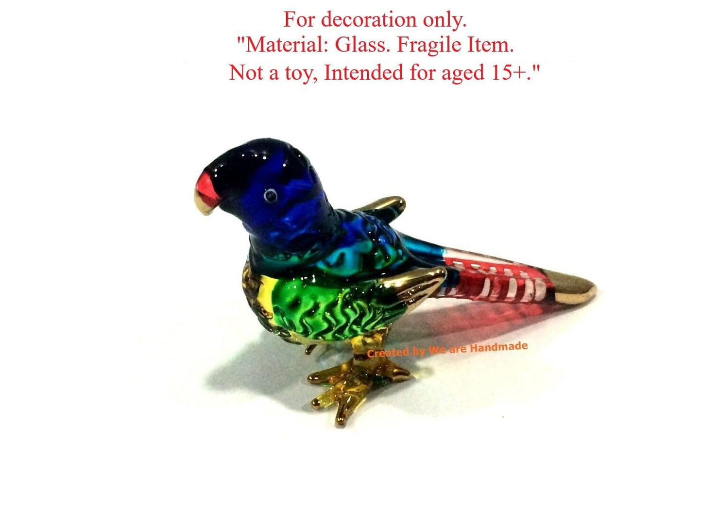 Handmade Mini Blown Glass 2" Parrot Bird Fantasy Figurine Art, Cool Stuff, Miniature Animals, Home or Garden Decor Gift Ideas (Blue)
