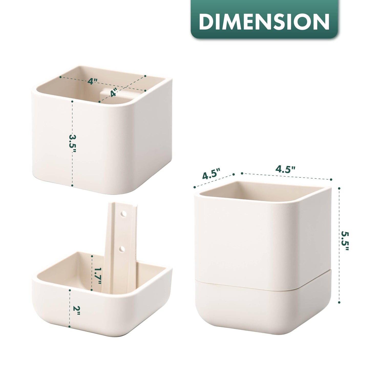 Phoenix Vine 4.5 Inch Wall Mounted Self-Watering Planter Pot for Indoor Houseplants and Herbs | Hanging Planter for Window Sills, Bathroom Walls, Home & Office Décor, Oatmeal, Set of 2, 01-B-G-2