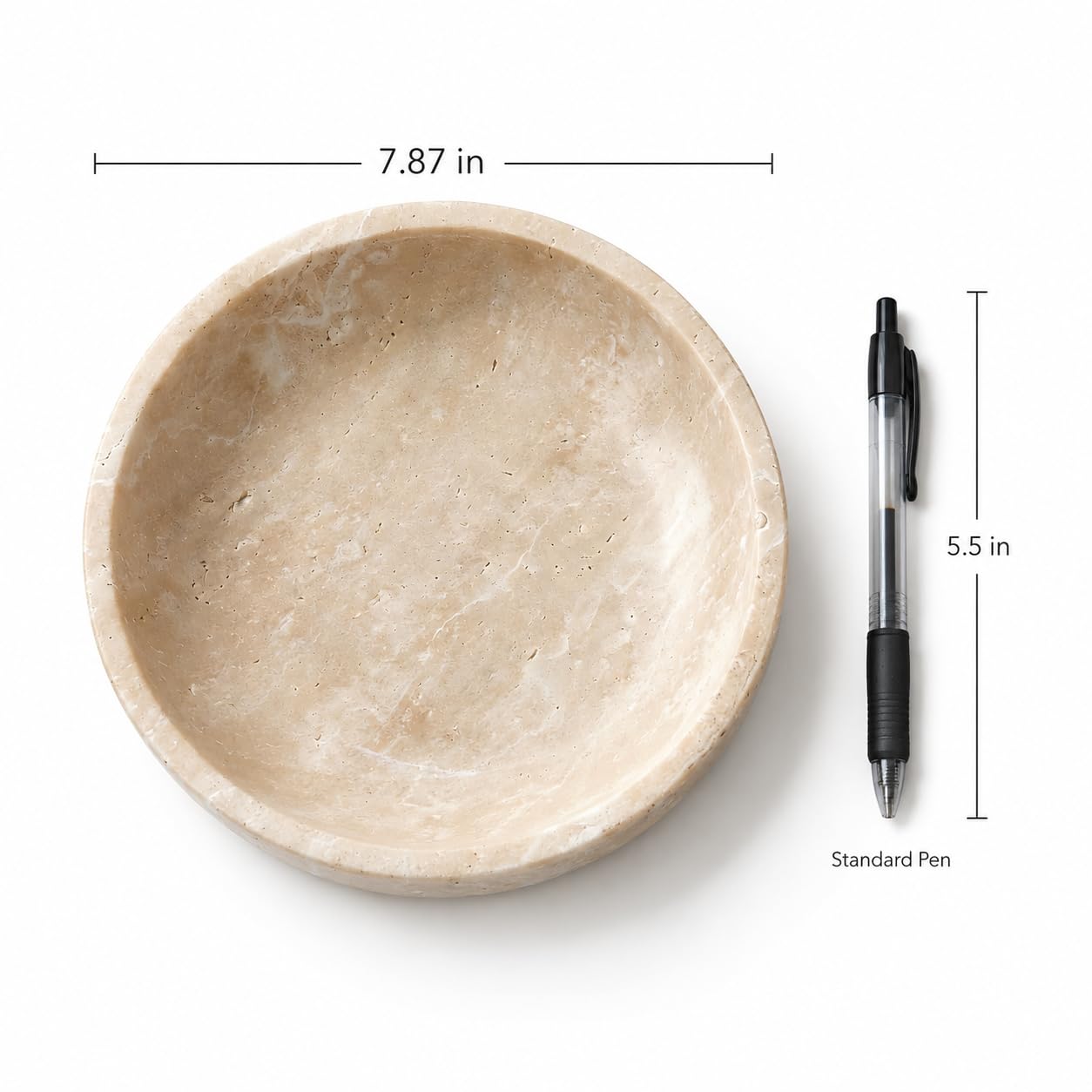 SIRIZEN-DIVING Large Travertine Decorative Bowl, 7.87-Inch Natural Stone Key Bowl and Catchall Bowl for Entryway Table, Coffee Table Centerpiece, Console Table and Living Room Decor