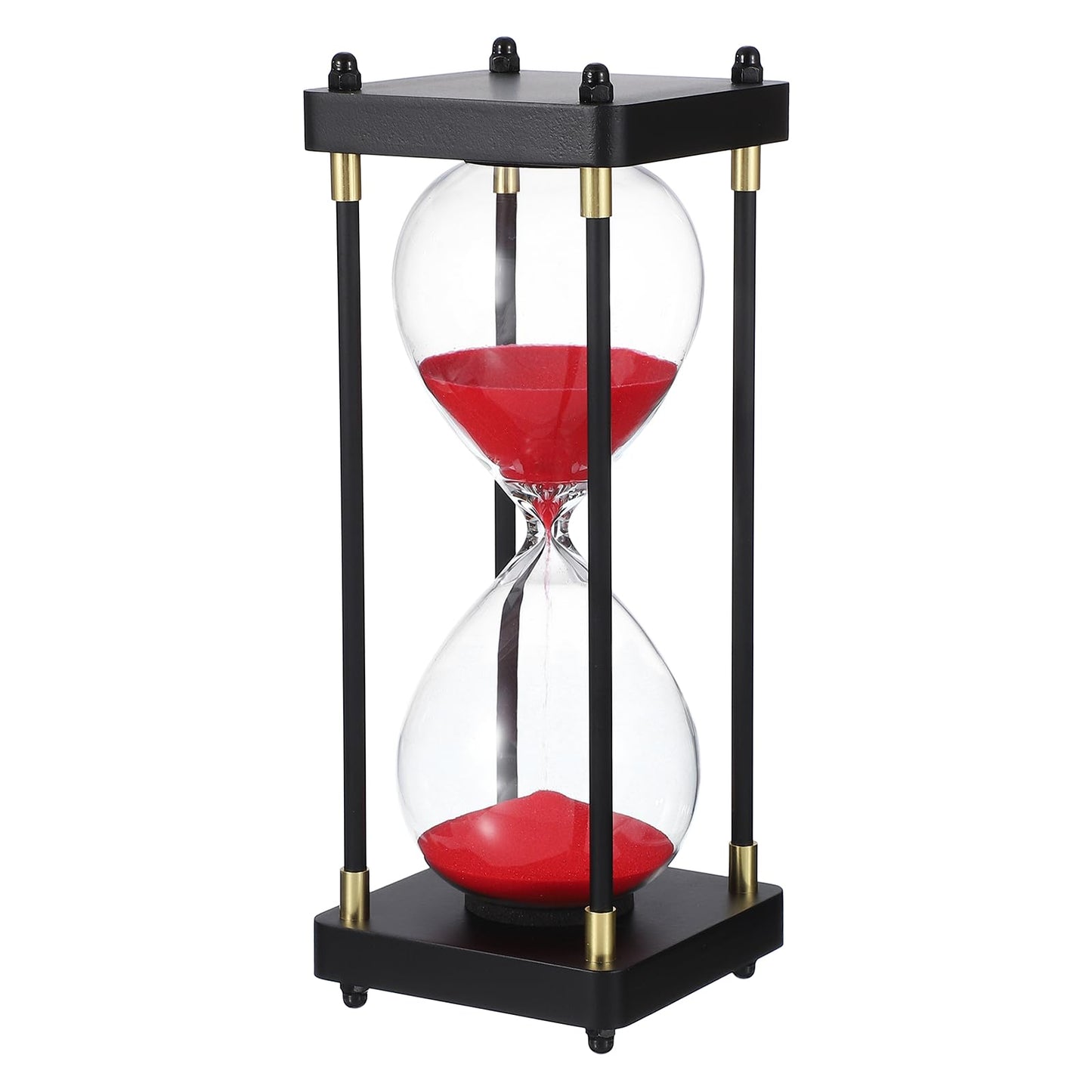 PATIKIL Large Decorative Sand Timer, 60 Minutes Wood Hour Glass Timer Modern Wooden Hour Glass for Cooking Game Office Classroom Kitchen Home, Red(Style 1)