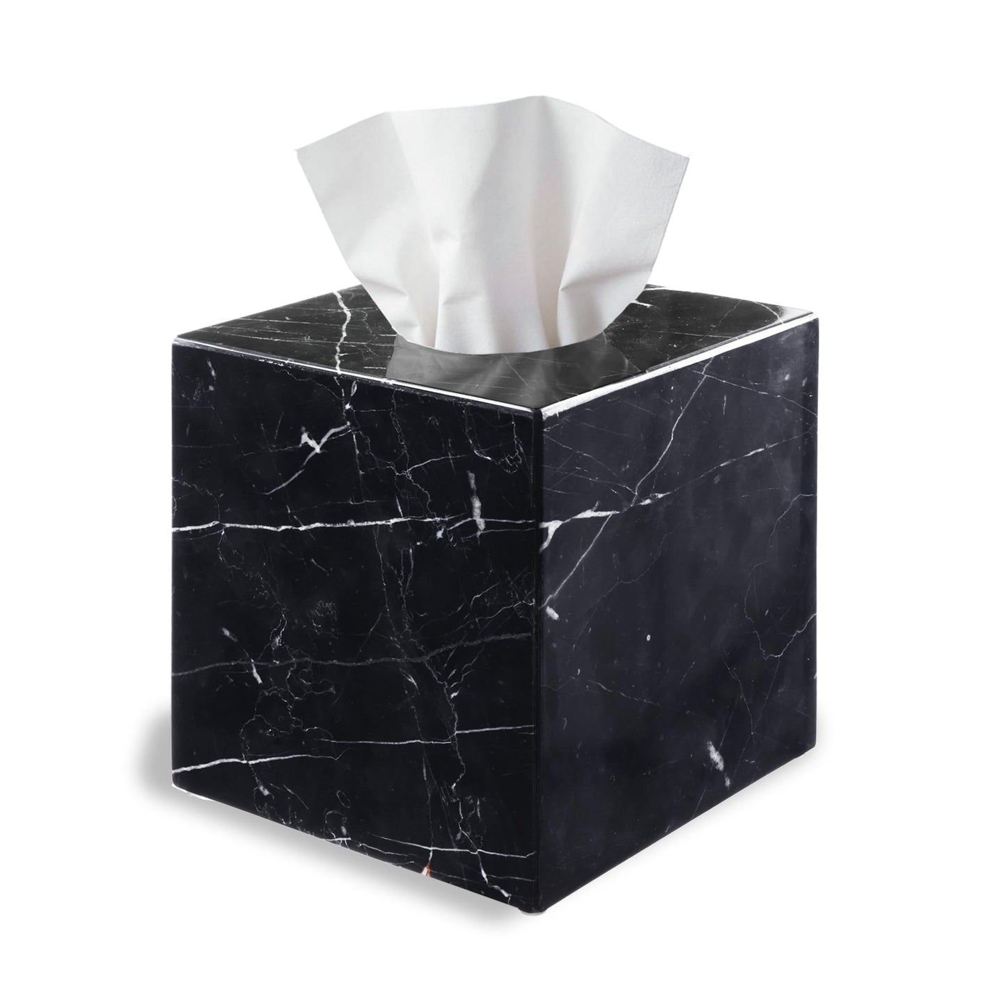 HAMAKAWA Natural Marble Tissue Box Cover, Black Tissue Organizer 6 x 6 x 5.7 inch, Heavy Stone Decorative Box, Square Tissue Box Holder for Home Decor, Kitchen, Bathroom, Bedroom