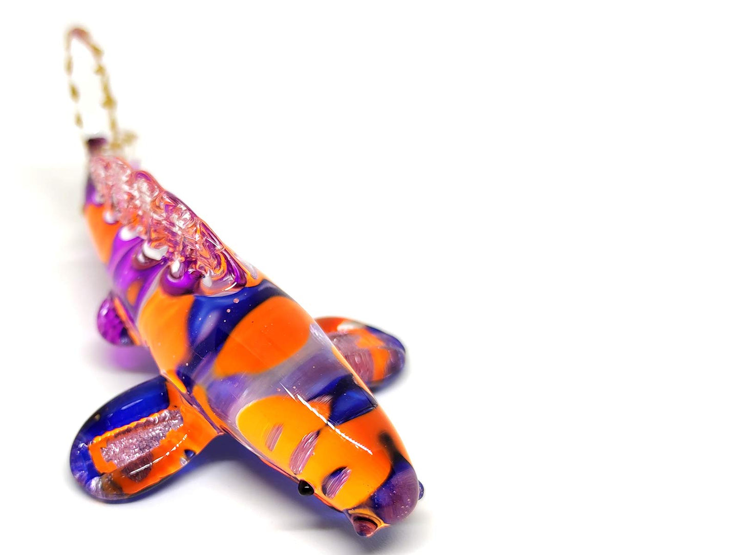 Sansukjai Japan Carp Koi Fish Miniature Figurines Animals Hand Blown Glass Art Collectible Gift Decorate (Purple Orange)