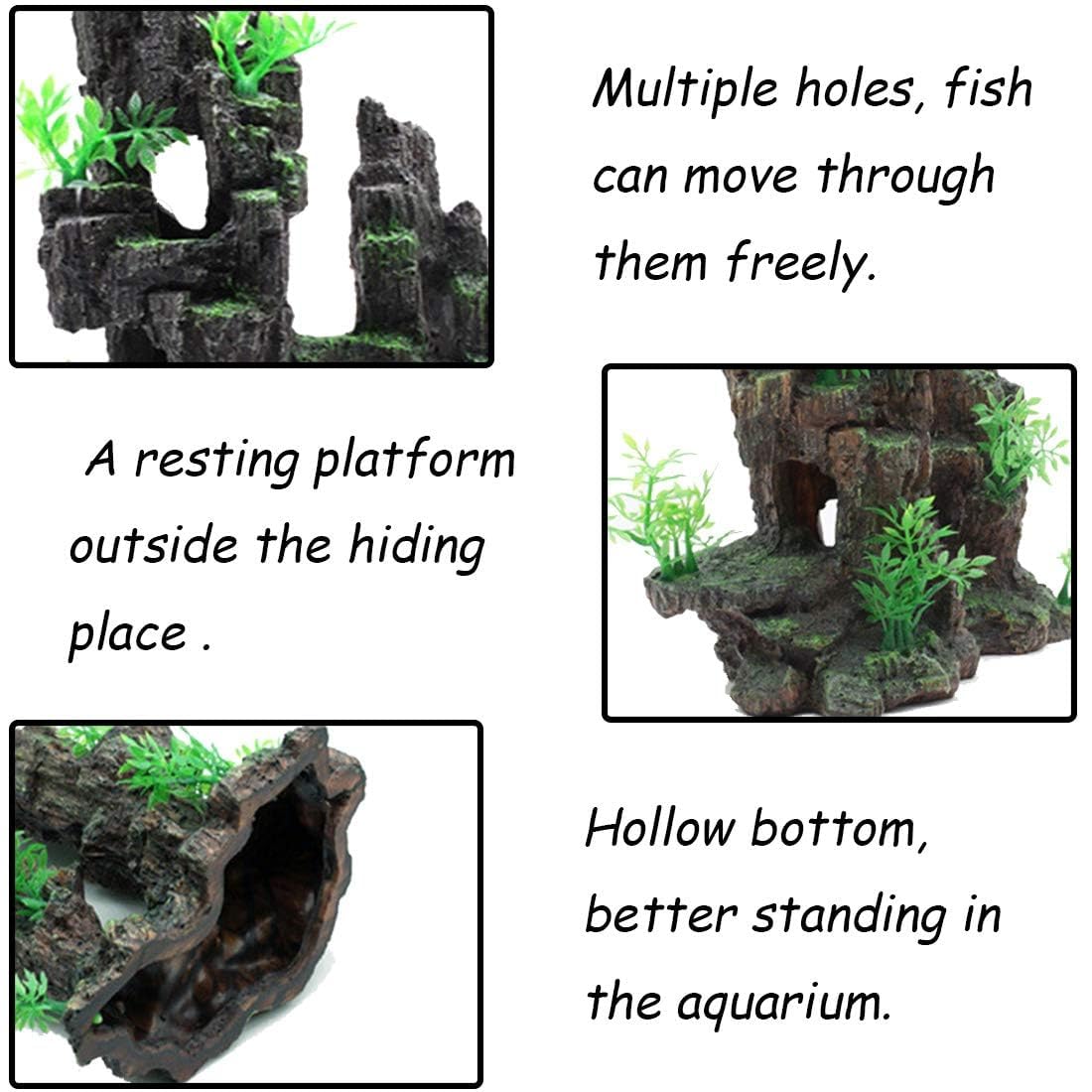 Tfwadmx Aquarium Mountain View Moss Tree Rock Cave Fish Tank Stone Ornament Landscape Decoration with Small Plants