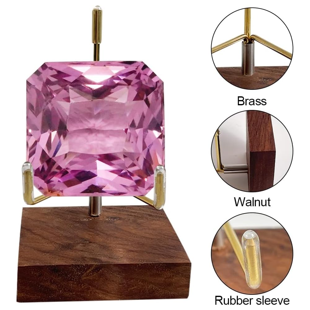 EHERDM Adjustable Brass Crystal Display Stand with Walnut Base Mineral Specimens Display Stand Rock Display Easel Metal Display Holder for Stones Geodes Fossils Spheres Agate Slices L/Tripod