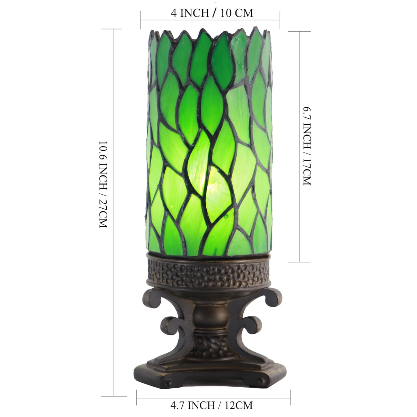 LXHCYOU Small Tiffany Stained Glass Table Lamp Mini Candle Desk Night Light with Bronze Resin Base 4" D x 4" W x 10.5" H Green Wisteria