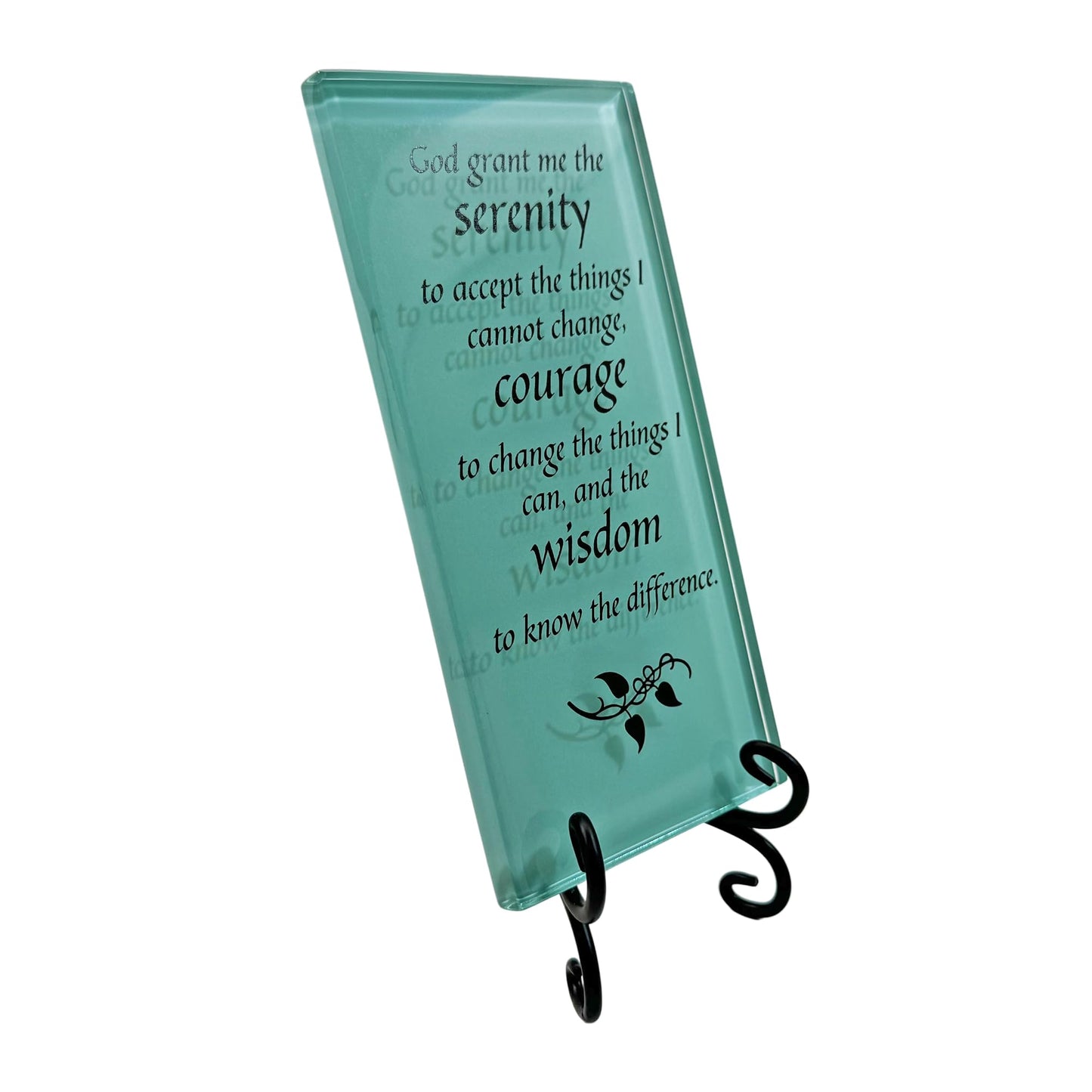 Lifeforce Glass The Serenity Prayer Inspirational Glass Plaque. Encouraging and Centering Words to Empower. Includes a Folding Easel Seafoam.