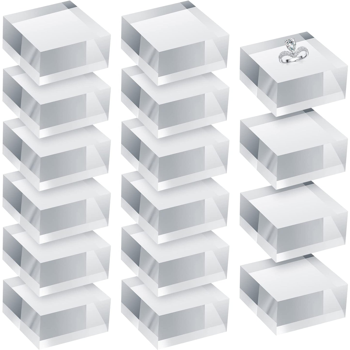 Remerry 16 Pcs Clear Acrylic Cube Blocks Square Display Block Clear Polished Acrylic Stamp Blocks Jewelry Display Stand Ring Showcase Holder Base(2 x 2 x 1 Inch)