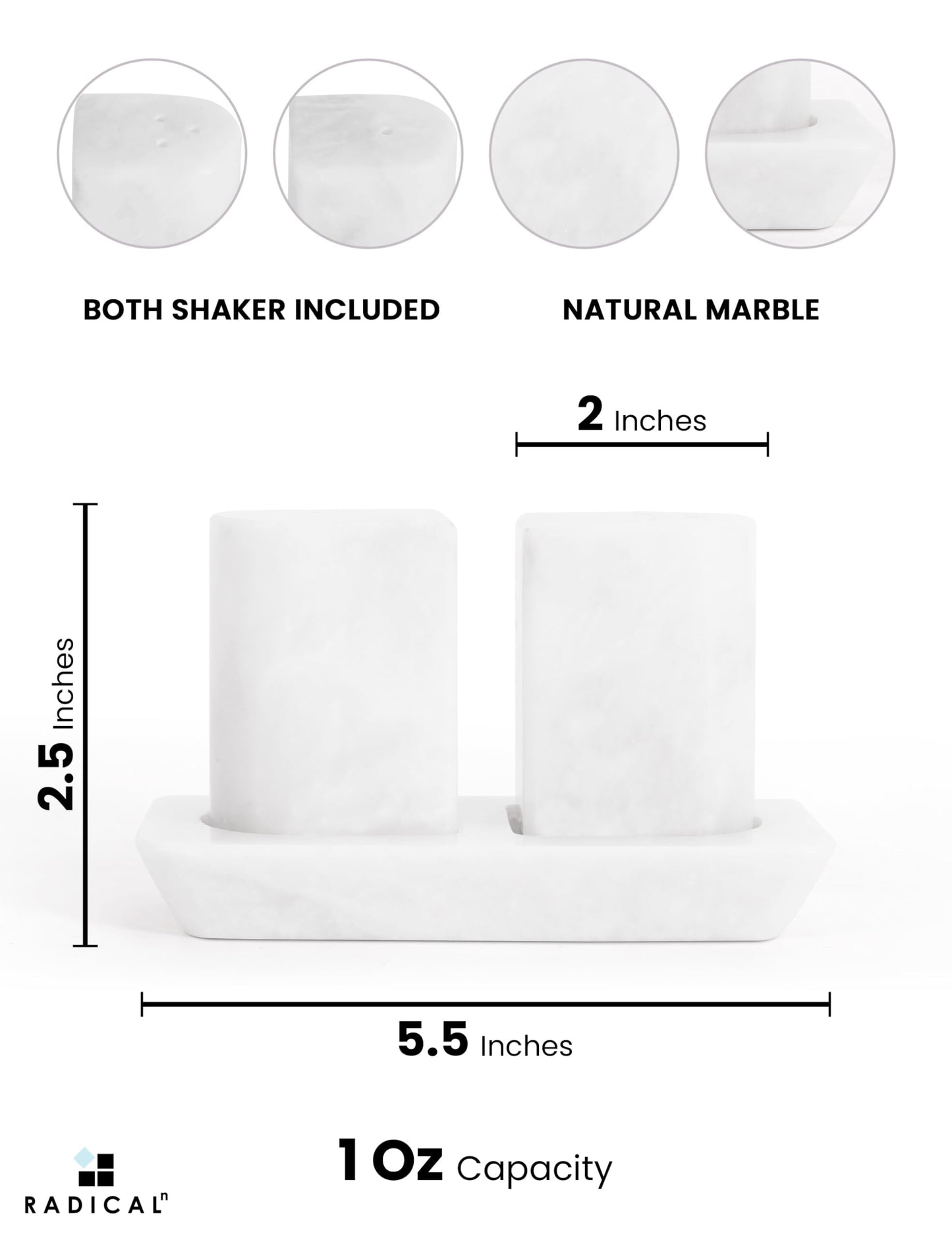 Radicaln Marble Salt and Pepper Shakers 2.5" White Handcrafted Stone Saleros Spice Set for Kitchen Counter, Pink Salt Holder, Farmhouse Kitchen Table Decor, Elegant Home Essentials