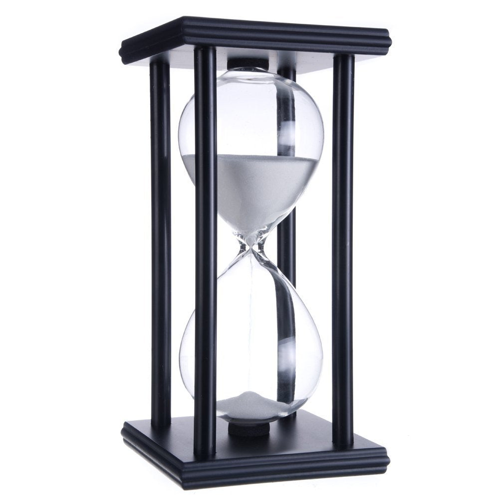 Lodunsyr Hourglass Timer for 60 Minutes Sandglass Timer for Kitchen Living Room Home Bedroom Party Festival School Game Sand Timer (Black Frame White Sand)