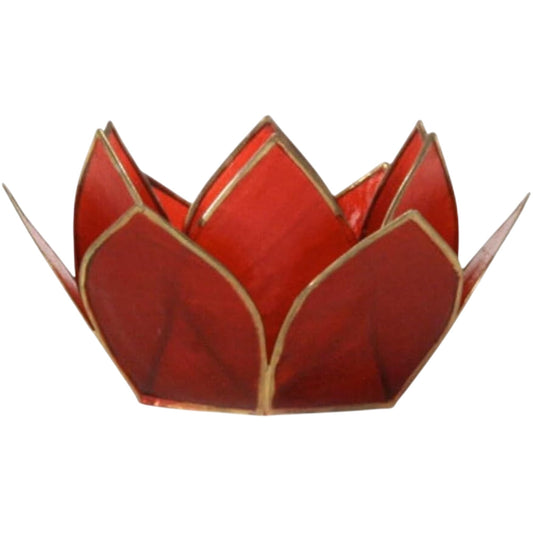 Om Gallery Mini Gemstone Lotus Tealight Holder - Handcrafted Capiz Shell Design for Soft Glow, Elegant Home & Table Decor, Wedding Centerpiece, Votive Candle Styling & Thoughtful Gifting - Ruby
