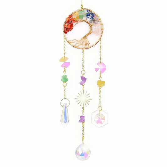 7 Chakra Tree of Life Crystal Suncatcher - Healing Rainbow Maker Hanging Ornament for Home Window Car Decor & Spiritual Gift