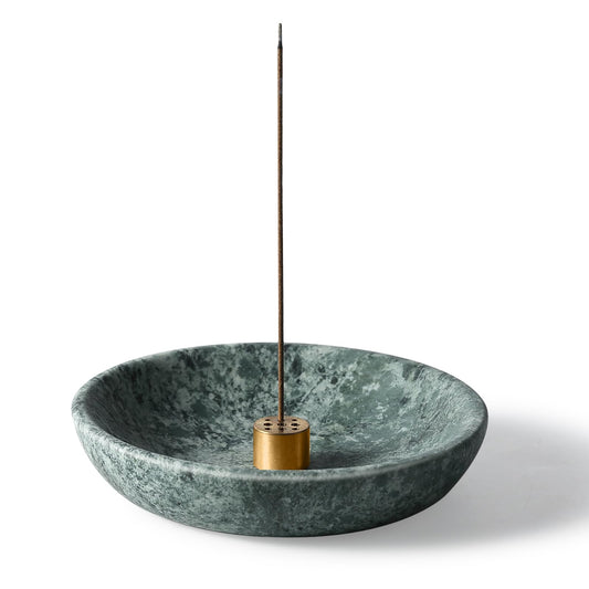 Koville Natural Green Marble Incense Holder, Upgraded 6" Incense Holders for Sticks, Sturdy Incense Burner Ash Catcher, Ideal for Meditation, Relaxing, Easy to Clean