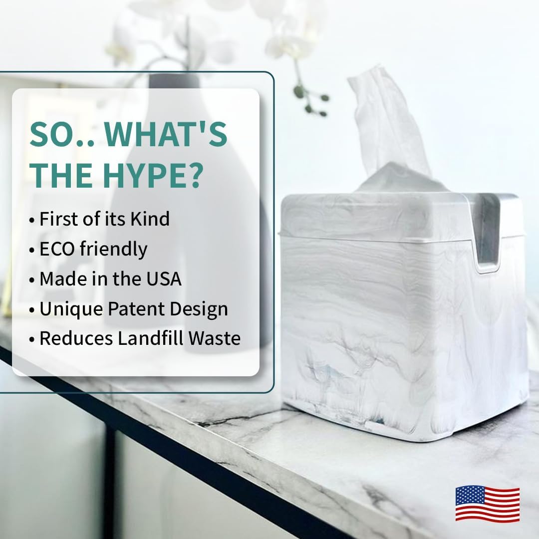Tissuecaddy Life Hack Toilet Paper Dispenser - Money Saver Alternative to Tissue Box and Tissue Box Holder | Home, Bathroom, and More - White Marble