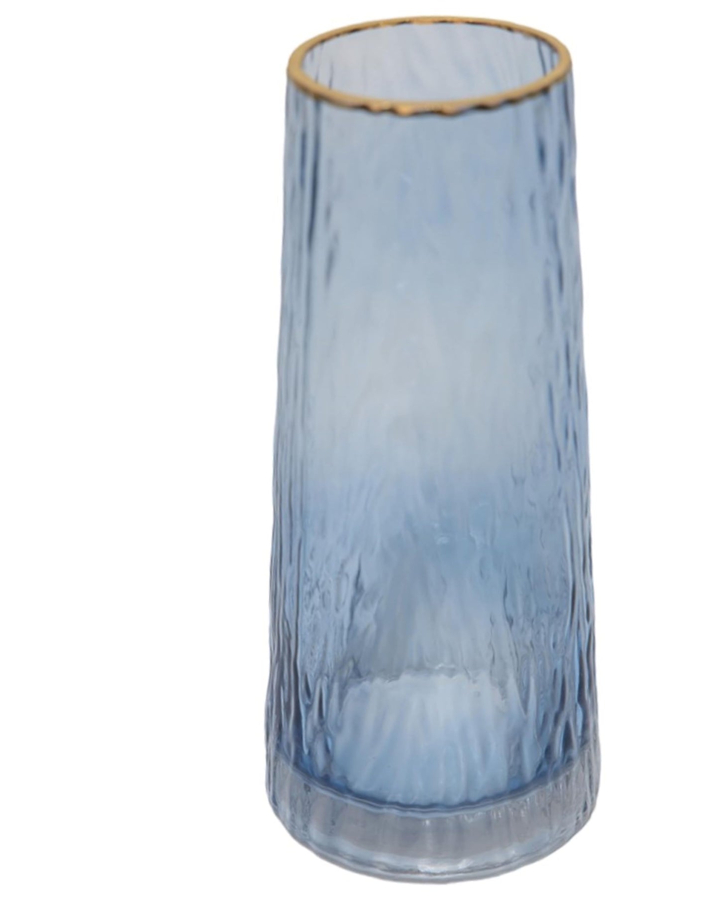 Cylinder Glass Vase with Gold Rim, for Flowers (Blue)