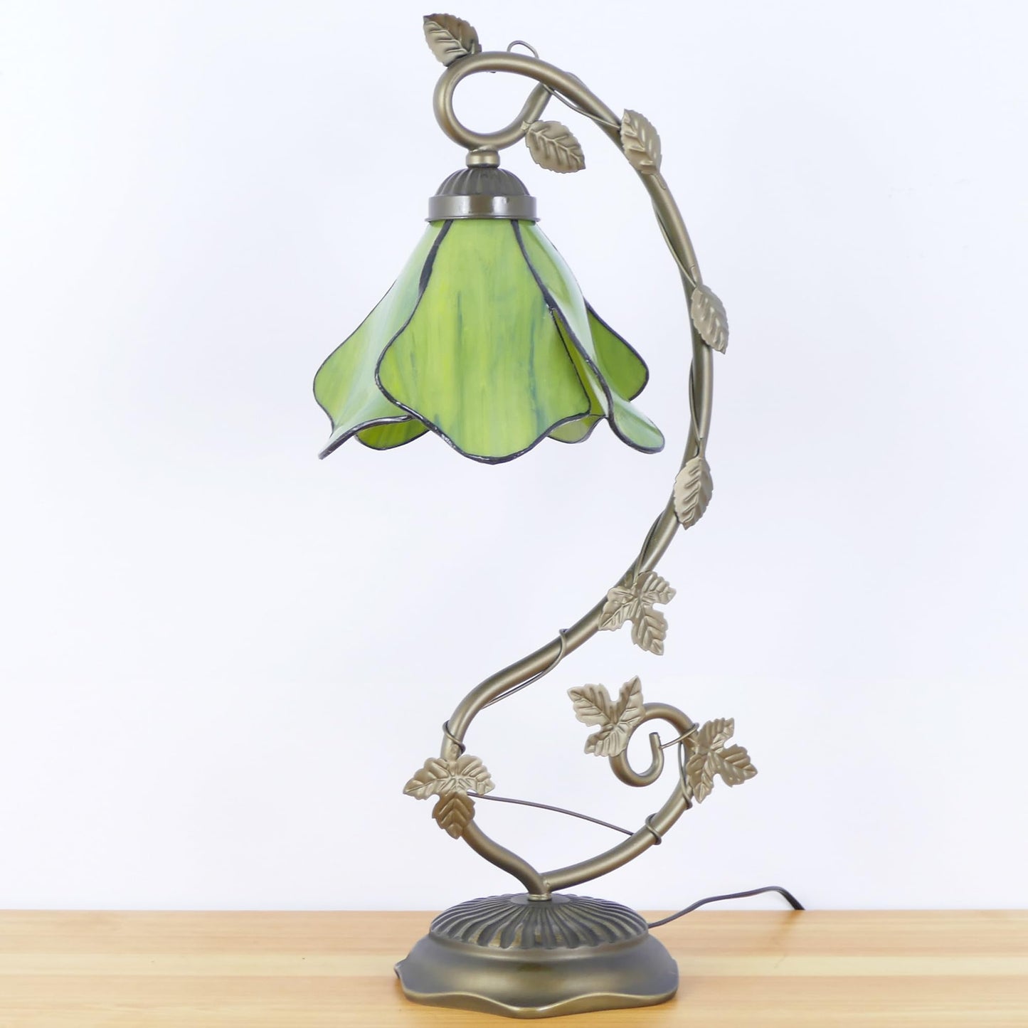 WFAYNTIFL Tiffany Table Lamp Green Yellow Morning Glory Style 8X10X21 Inch