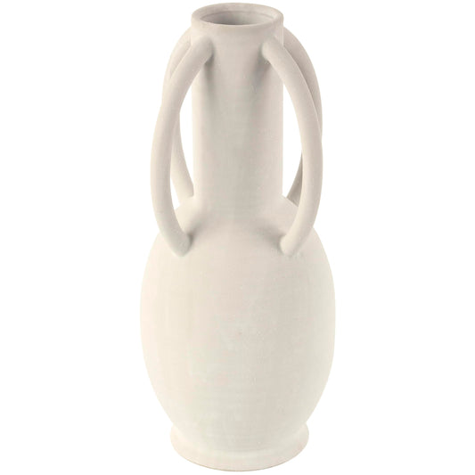 Deco 79 Ceramic Decorative Vase Textured Centerpiece Vase with 4 Handles, Flower Vase for Home Decoration 7" x 7" x 15", Cream