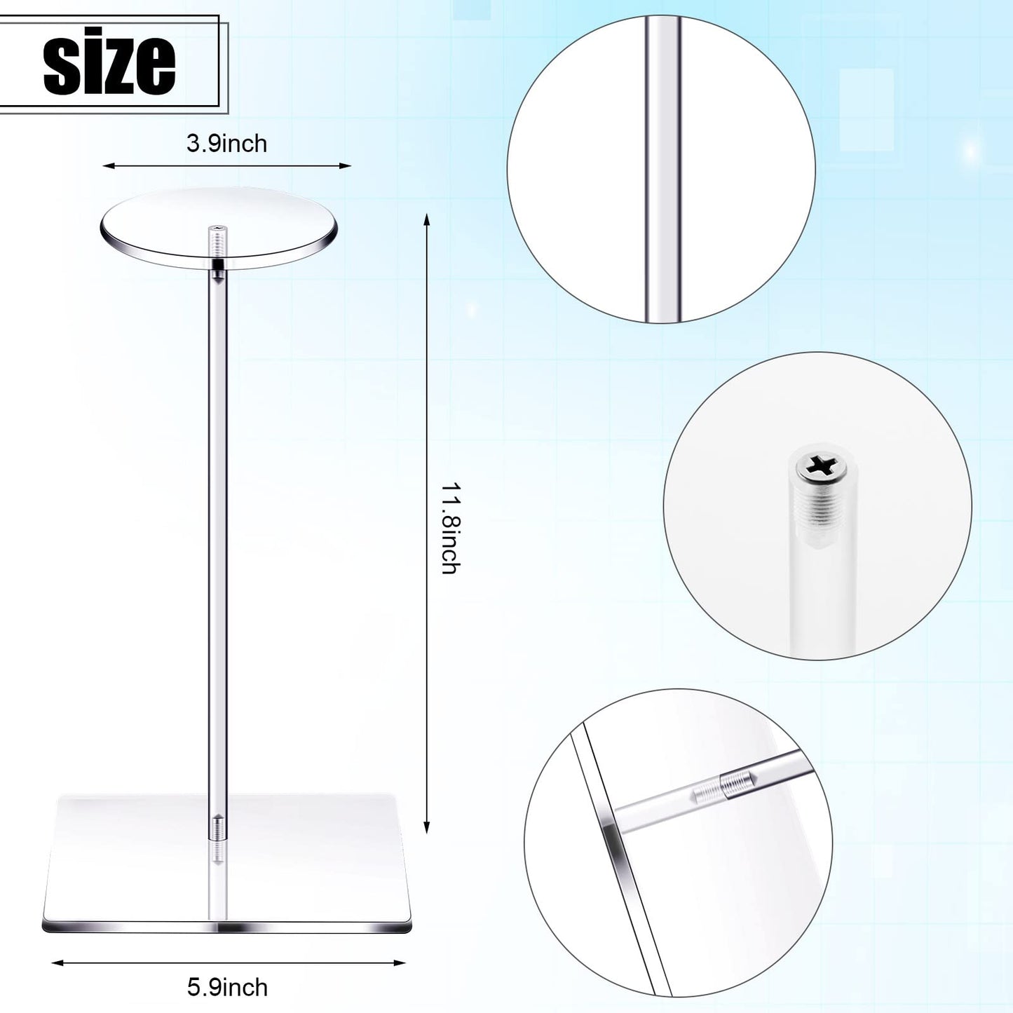Chunful 4 Sets Acrylic Hat Stand Wig Display Rack Clear Pedestal Stand Baseball Hat Rack Square Round Acrylic Risers for Tabletop Display Watch Jewelry(12 Inch)