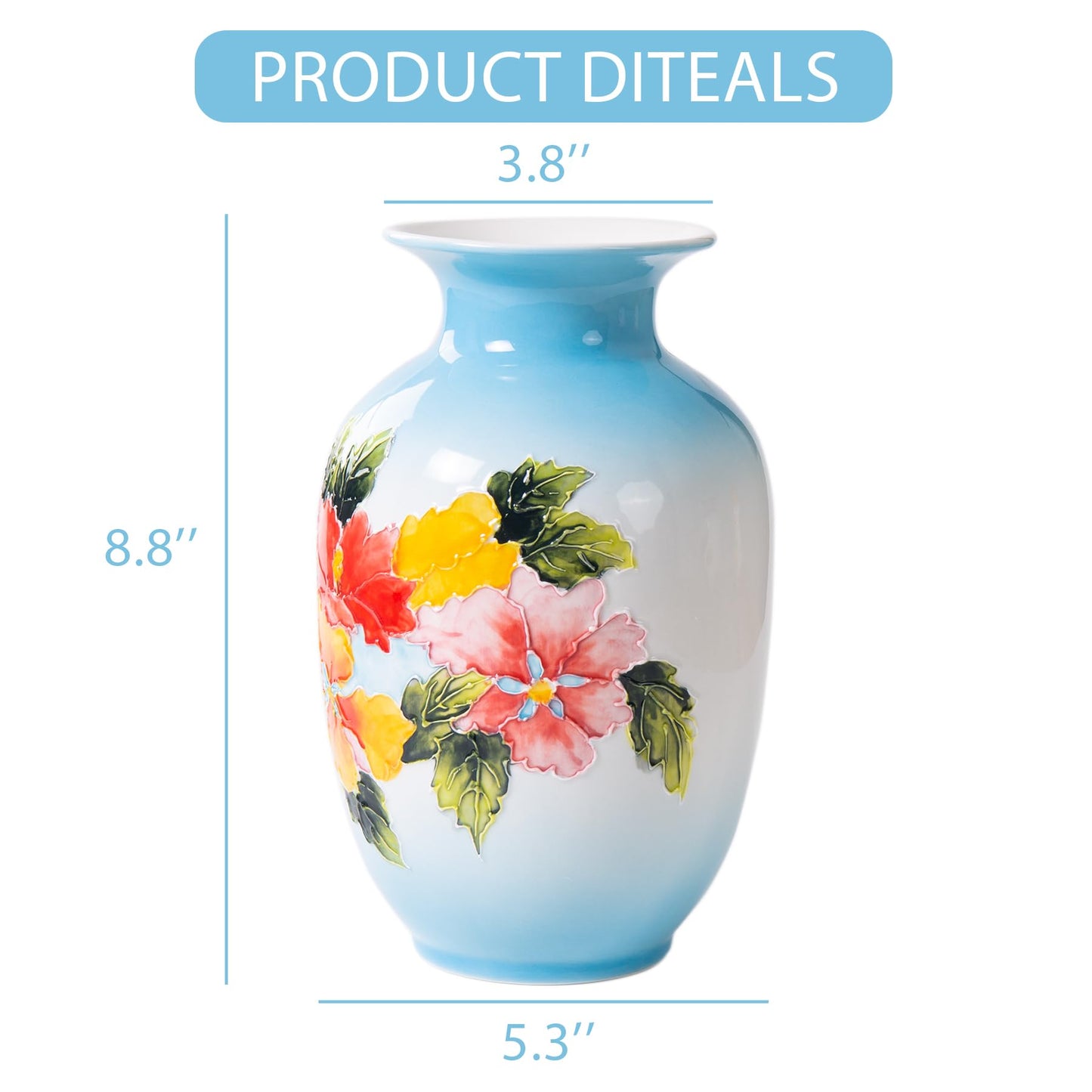 Magclay Ceramic Vase for Home Decor, Hand Painted Modern Vase Decor, Home Decorative Vase, Blue