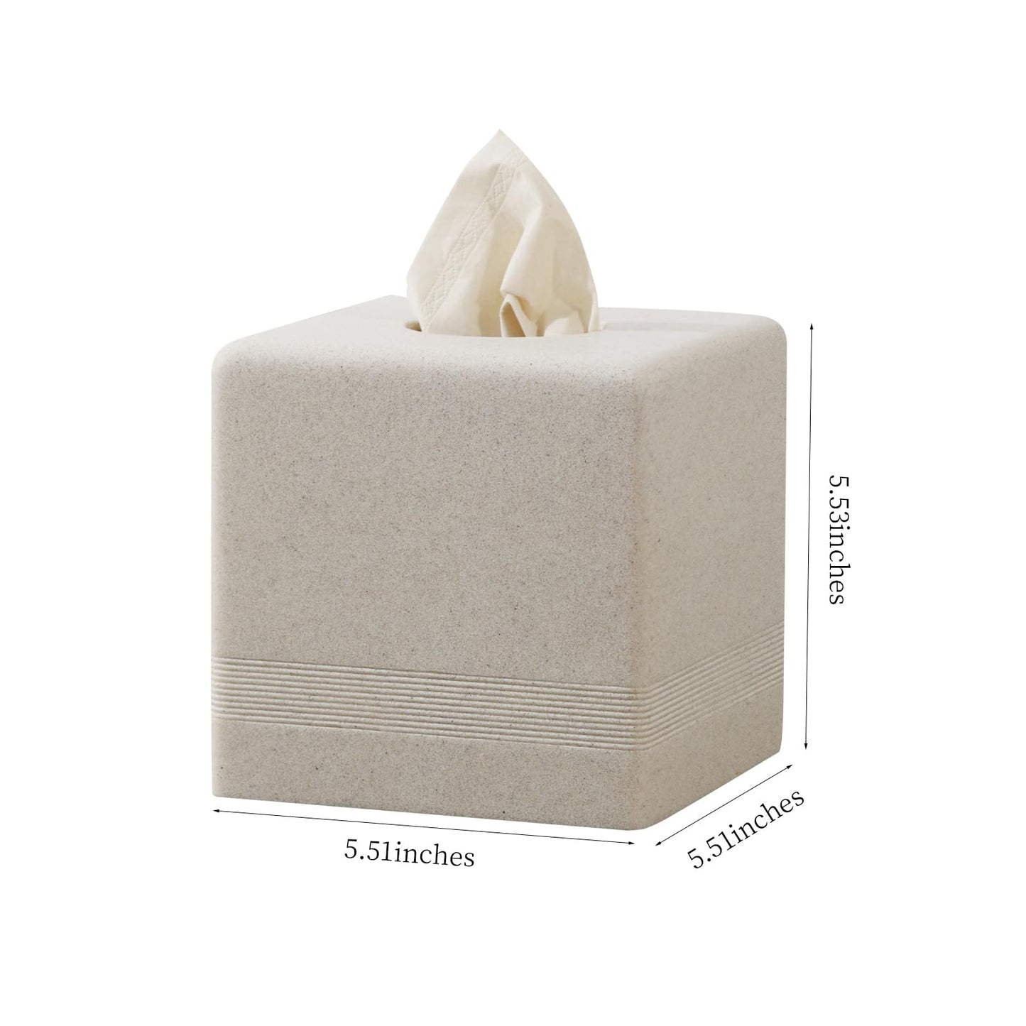 Haocoott Tissue Box Cover Square, Resin Facial Tissue Holder Covers Cube Toilet Paper Holder Case Dispenser Home Decorative for Bathroom Kitchen Bedroom Living Room Office (Beige)