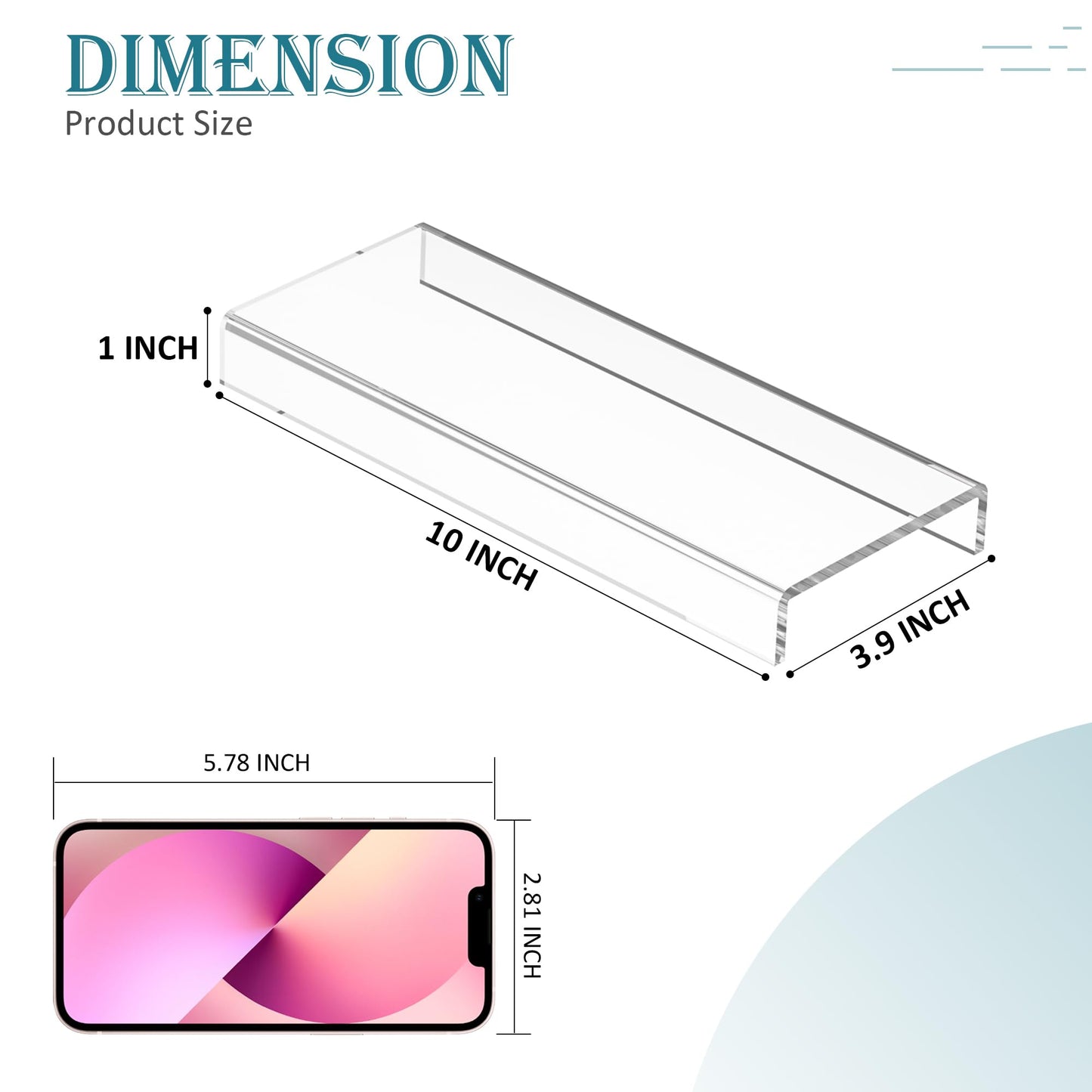 Hexsonhoma Acrylic Shelf Riser 10x3.9x1 pack of 2, Countertop Acrylic Display Storage Organizer for Shoes, Glasses, Plants, Home Decors, Perfume, Books, Dolls, 10x3.9x1 Inch