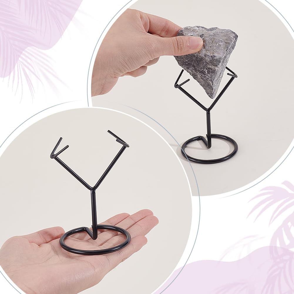 AHANDMAKER 2Pcs Rock Display Stand, Metal Crystal Display Holder Small Crystal Ball Holders for Gemstones Spheres Geodes Rocks Fossils Marbles Home Office Decor, 2.3x2.58x3.54 Inches, Black